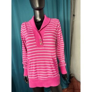 Banana Republic Pink White Striped Shawl Collar Pullover Sweatshirt Women L